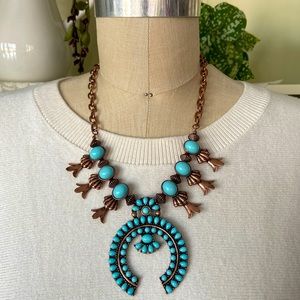 Fashionable Brassy Rose Navajo Turquoise Cuff chain Necklace!
